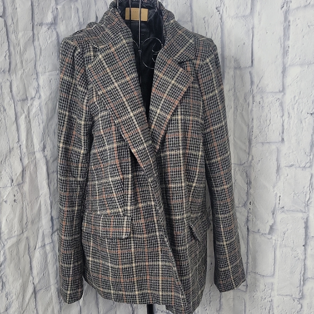 Crescent Plaid Tailored Blazer Jacket with Elbow Patches Size Small‎
